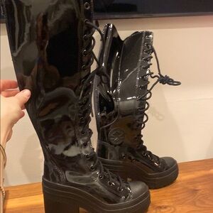 Black Lace-Up Platform Boots